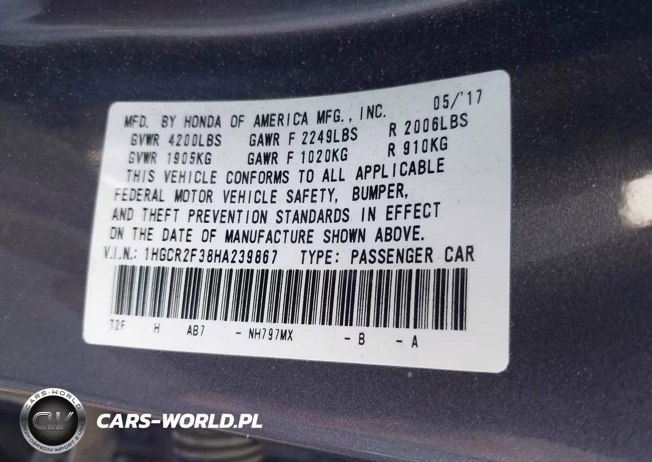 2017 Honda Accord Lx VIN:1HGCR2F38HA239867 - 9