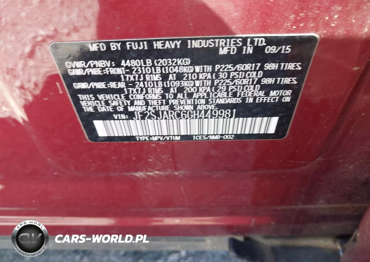 2016 Subaru Forester 2.5I Limited VIN:JF2SJARC6GH449981 - 9