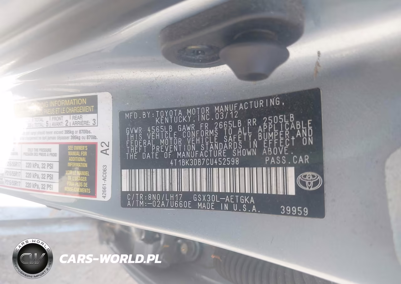 2012 Toyota Avalon VIN:4T1BK3DB7CU452598 - 9