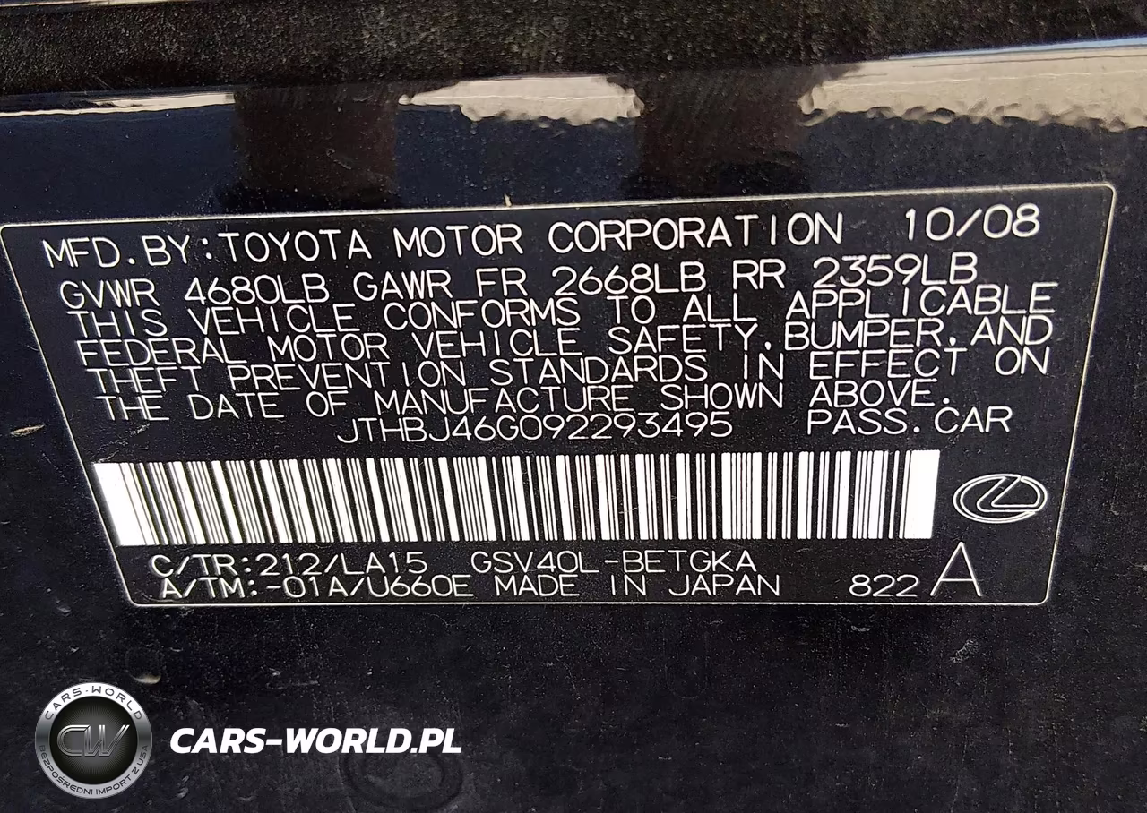 2009 Lexus Es 350 VIN:JTHBJ46G092293495 - 9
