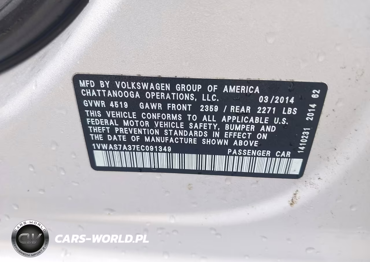 2014 Volkswagen Passat 1.8T Wolfsburg Edition VIN:1VWAS7A37EC091349 - 9