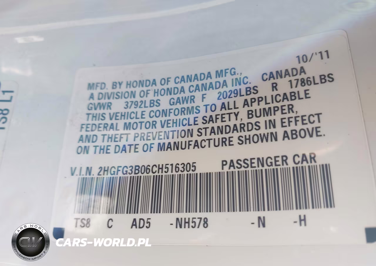 2012 Honda Civic Ex-L VIN:2HGFG3B06CH516305 - 9