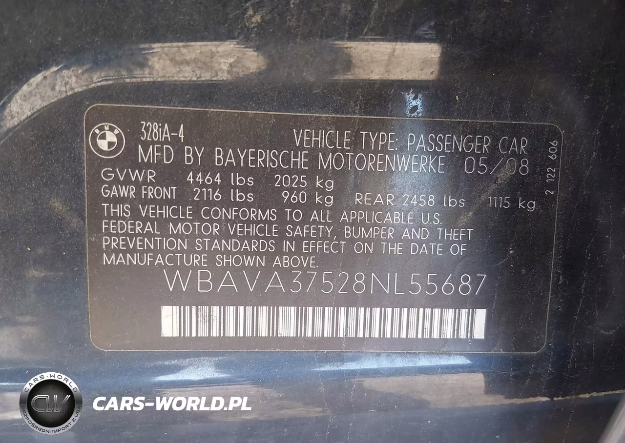 2008 BMW 328 I VIN:WBAVA37528NL55687 - 9