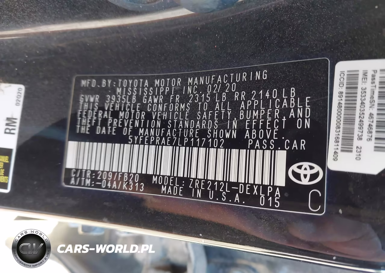2020 Toyota Corolla Le VIN:5YFEPRAE7LP117102 - 9