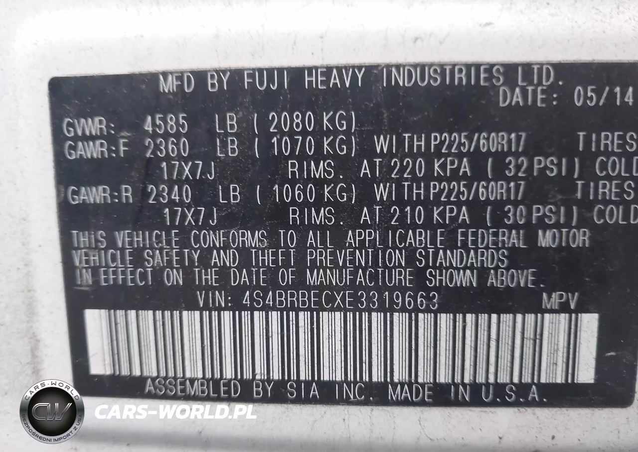 2014 Subaru Outback 2.5I Premium VIN:4S4BRBECXE3319663 - 9