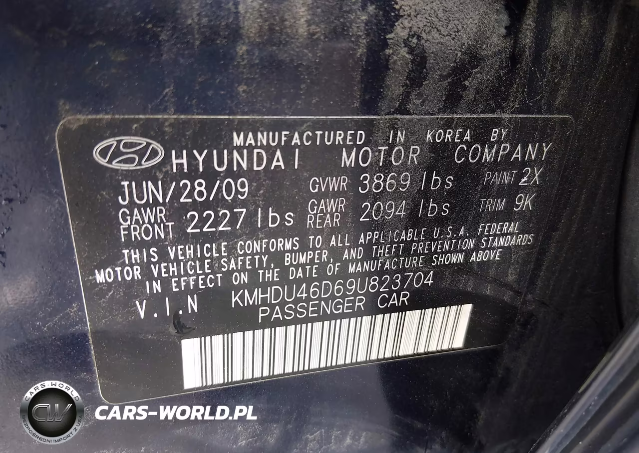 2009 Hyundai Elantra Gls VIN:KMHDU46D69U823704 - 9
