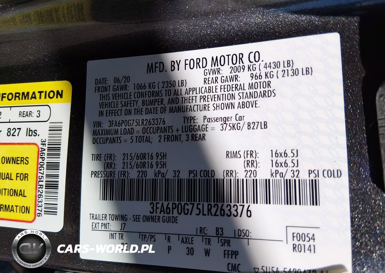 2020 Ford Fusion S VIN:3FA6P0G75LR263376 - 9