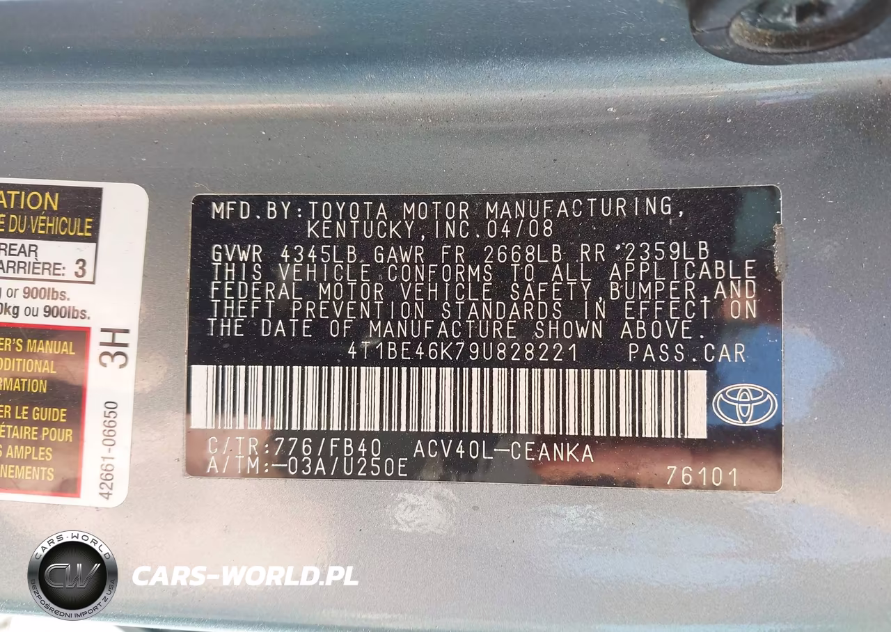 2009 Toyota Camry Le VIN:4T1BE46K79U828221 - 9