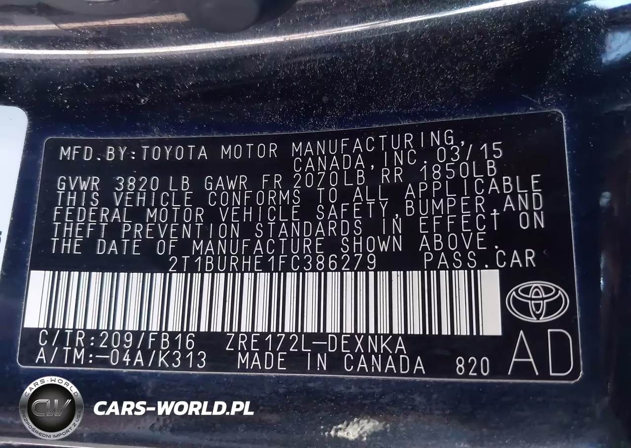 2015 Toyota Corolla Le VIN:2T1BURHE1FC386279 - 9