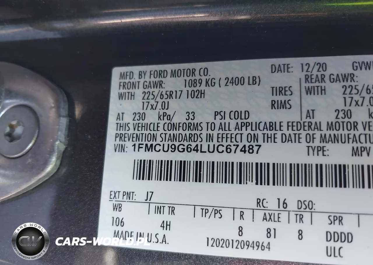 2020 Ford Escape Se VIN:1FMCU9G64LUC67487 - 9