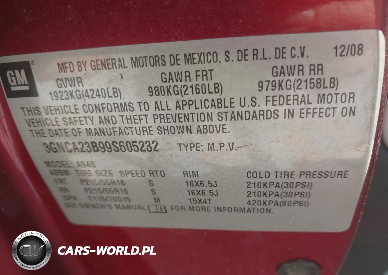 2009 Chevrolet Hhr Lt VIN:3GNCA23B99S605232 - 9