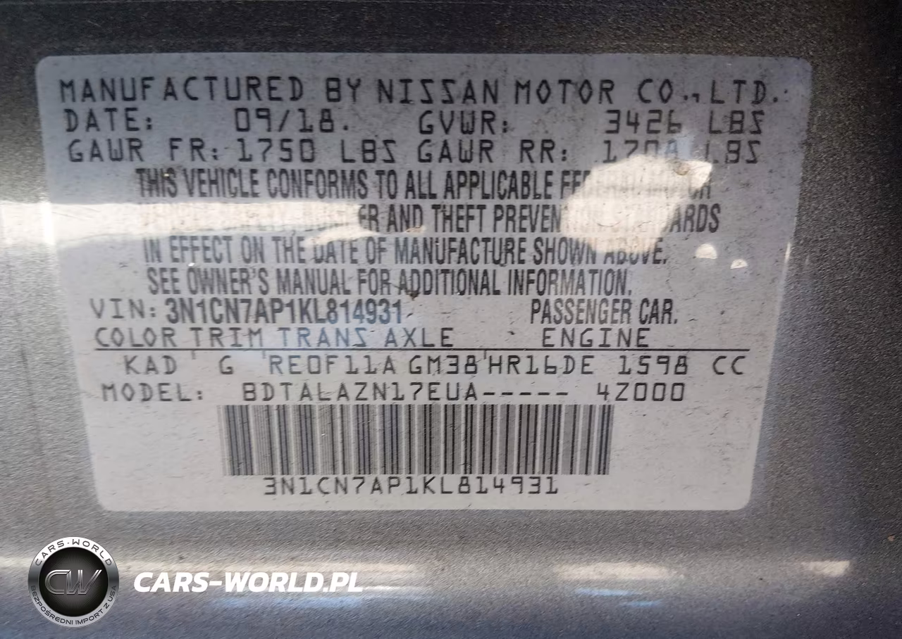 2019 Nissan Versa 1.6 S+ VIN:3N1CN7AP1KL814931 - 9
