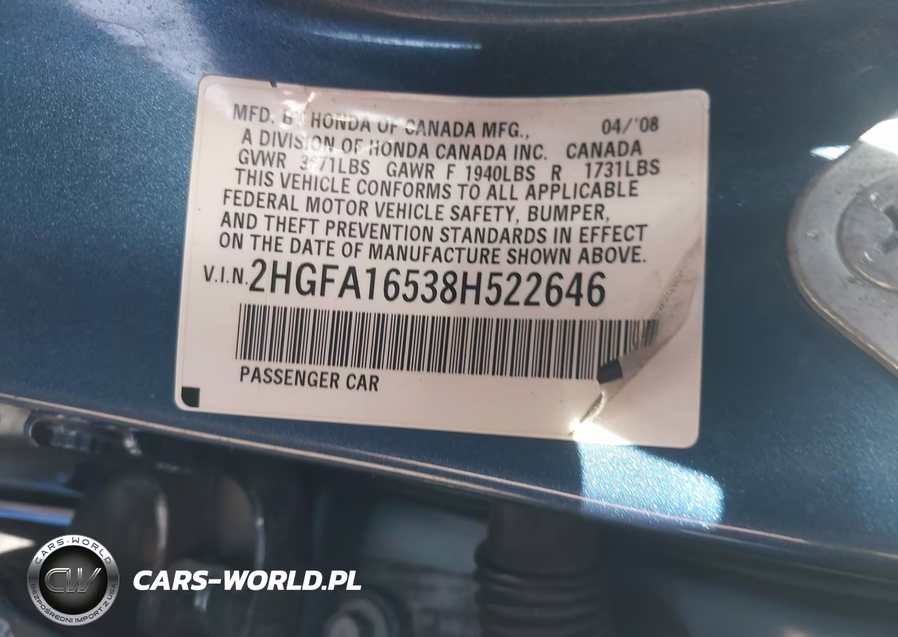 2008 Honda Civic Lx VIN:2HGFA16538H522646 - 9