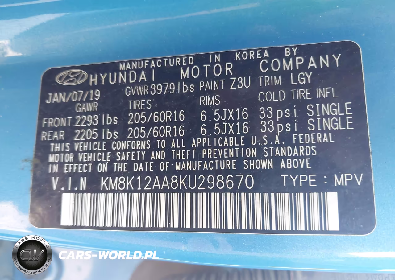 2019 Hyundai Kona Se VIN:KM8K12AA8KU298670 - 9