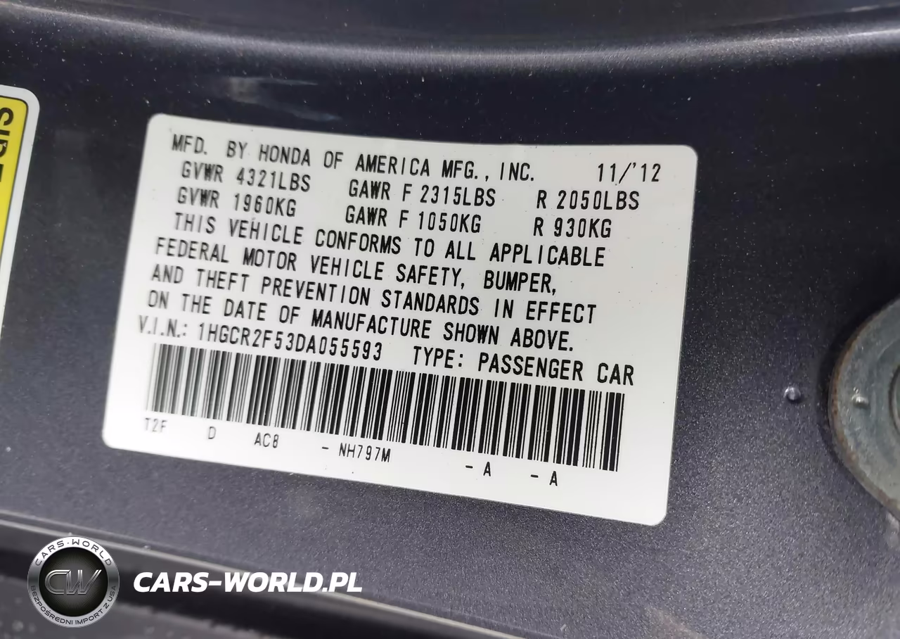 2013 Honda Accord Sport VIN:1HGCR2F53DA055593 - 9