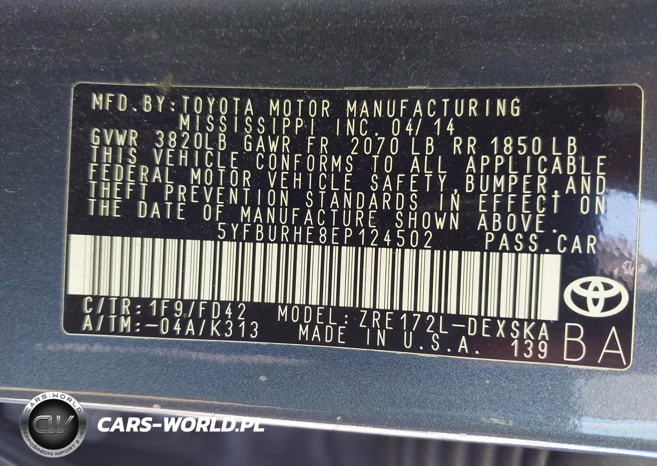 2014 Toyota Corolla S Plus VIN:5YFBURHE8EP124502 - 9