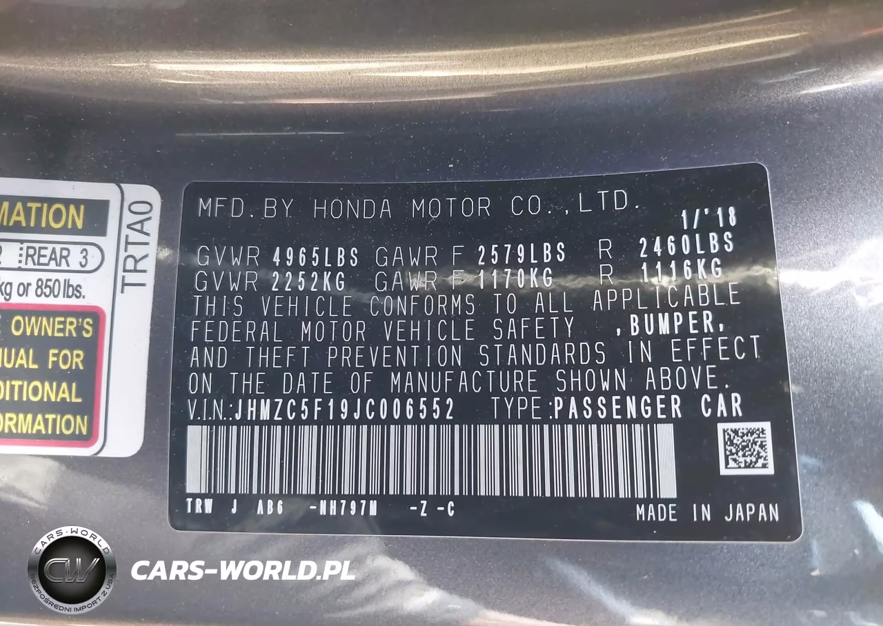 2018 Honda Clarity Plug-In Hybrid VIN:JHMZC5F19JC006552 - 9