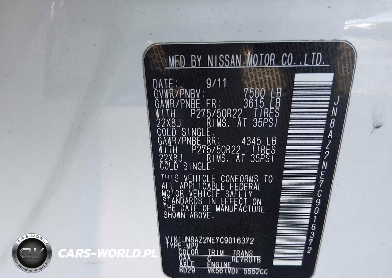 2012 Infiniti Qx56 VIN:JN8AZ2NE7C9016372 - 9