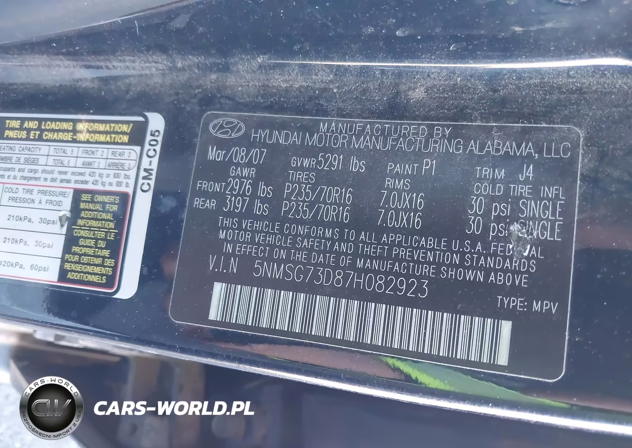 2007 Hyundai Santa Fe Gls VIN:5NMSG73D87H082923 - 9