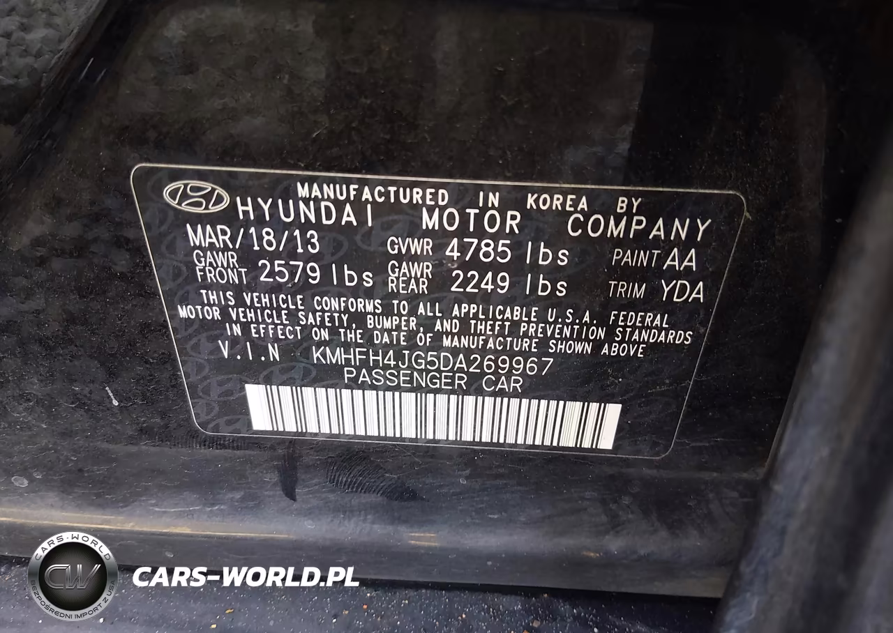 2013 Hyundai Azera VIN:KMHFH4JG5DA269967 - 9