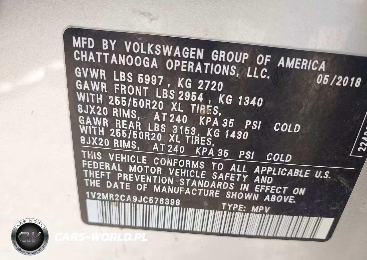 2018 Volkswagen Atlas 3.6L V6 Sel VIN:1V2MR2CA9JC576398 - 9