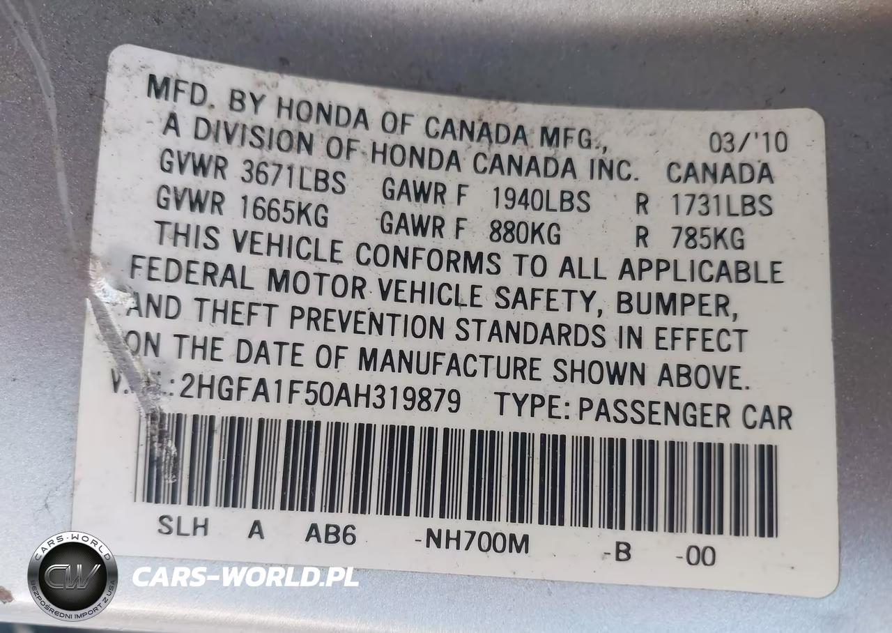 2010 Honda Civic Lx VIN:2HGFA1F50AH319879 - 9