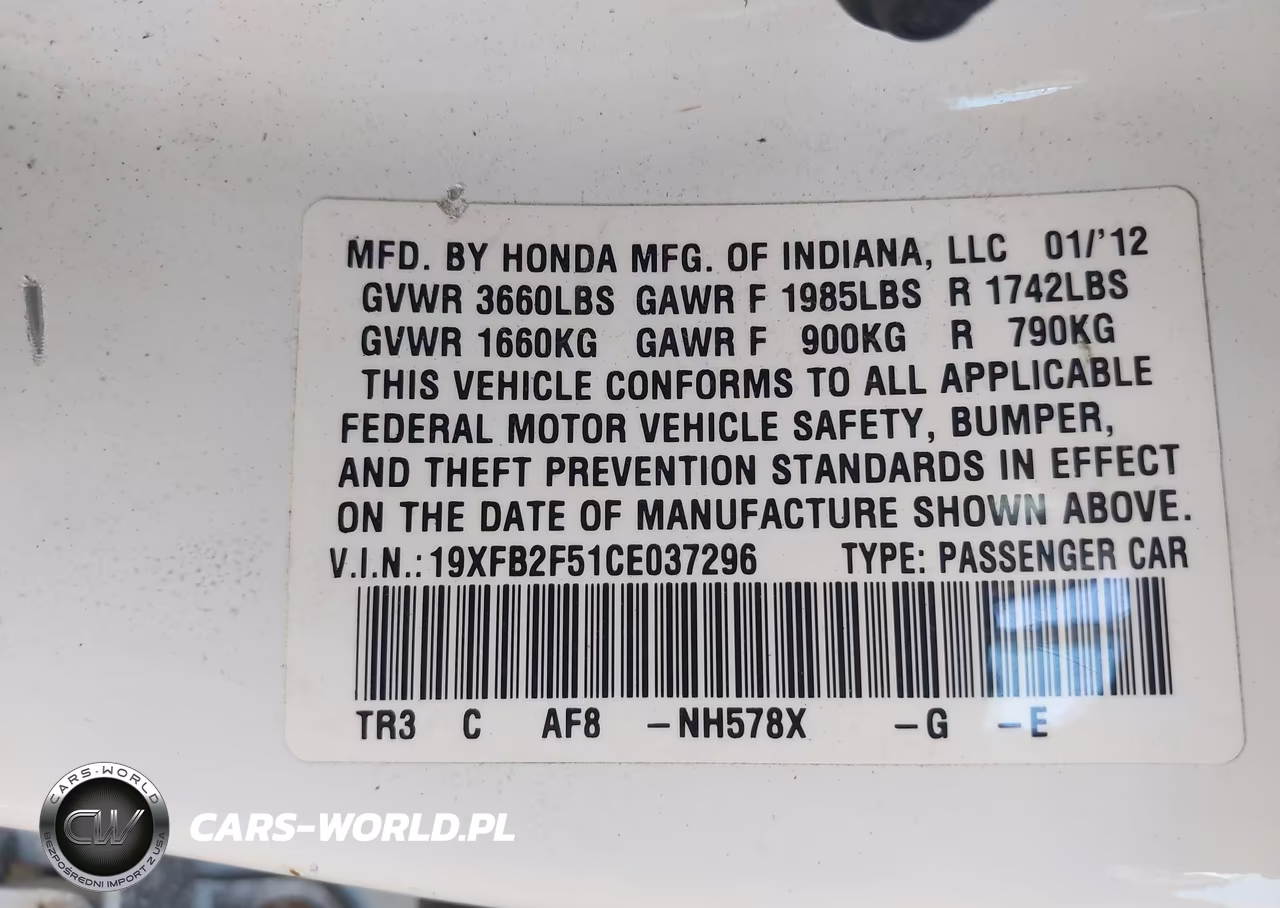 2012 Honda Civic Lx VIN:19XFB2F51CE037296 - 9