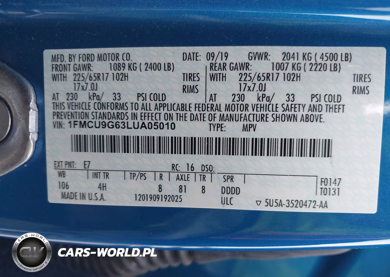 2020 Ford Escape Se VIN:1FMCU9G63LUA05010 - 9