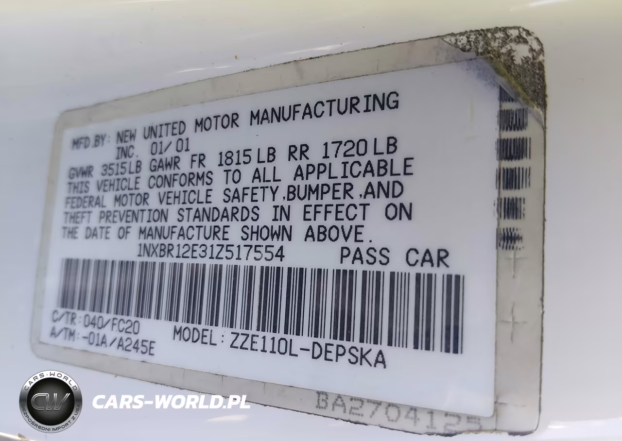 2001 Toyota Corolla S VIN:1NXBR12E31Z517554 - 9