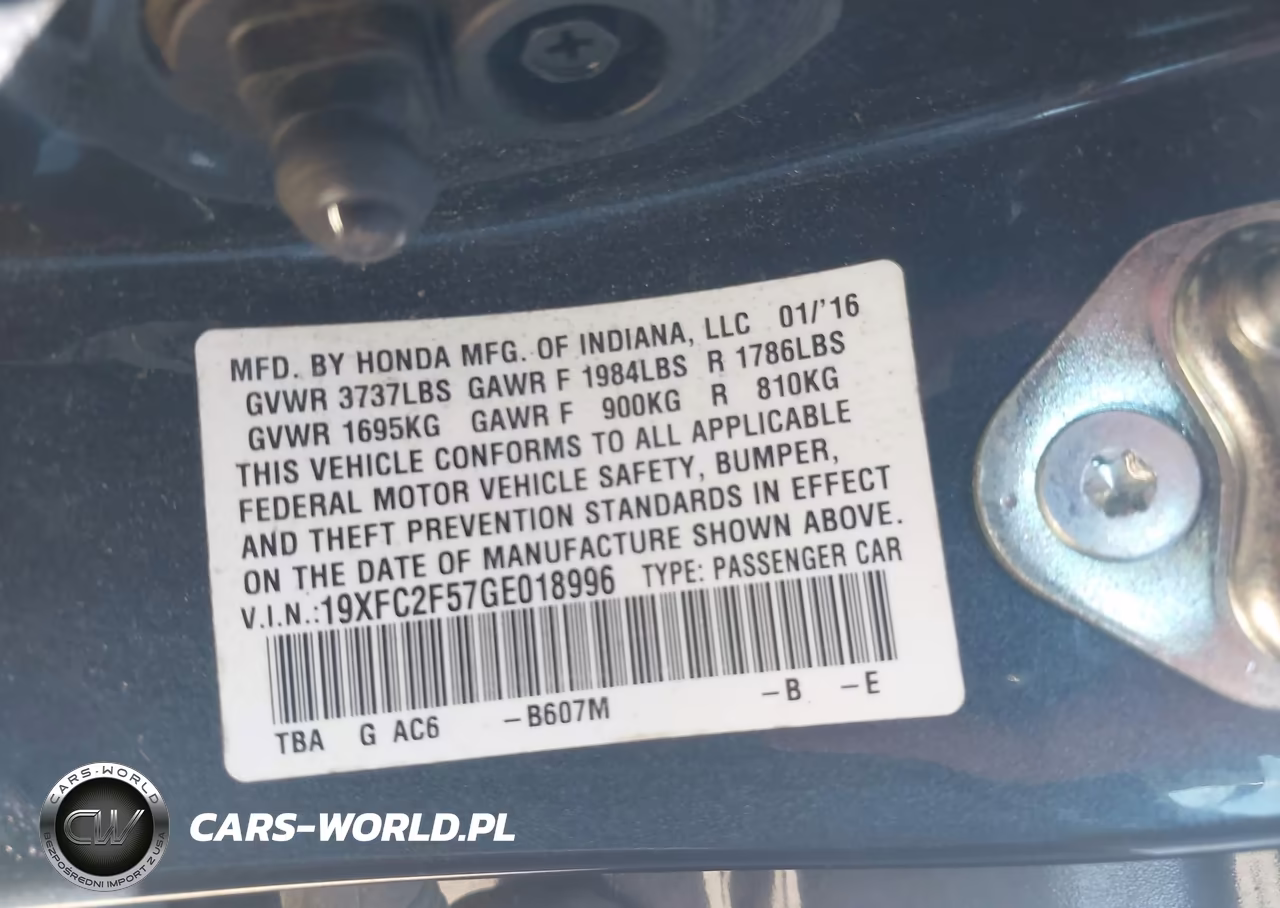 2016 Honda Civic Lx VIN:19XFC2F57GE018996 - 9