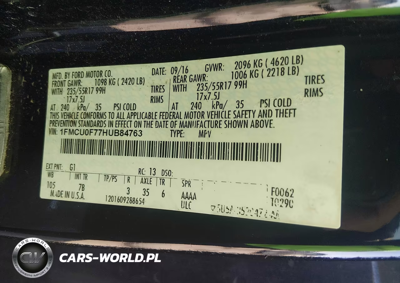 2017 Ford Escape S VIN:1FMCU0F77HUB84763 - 9