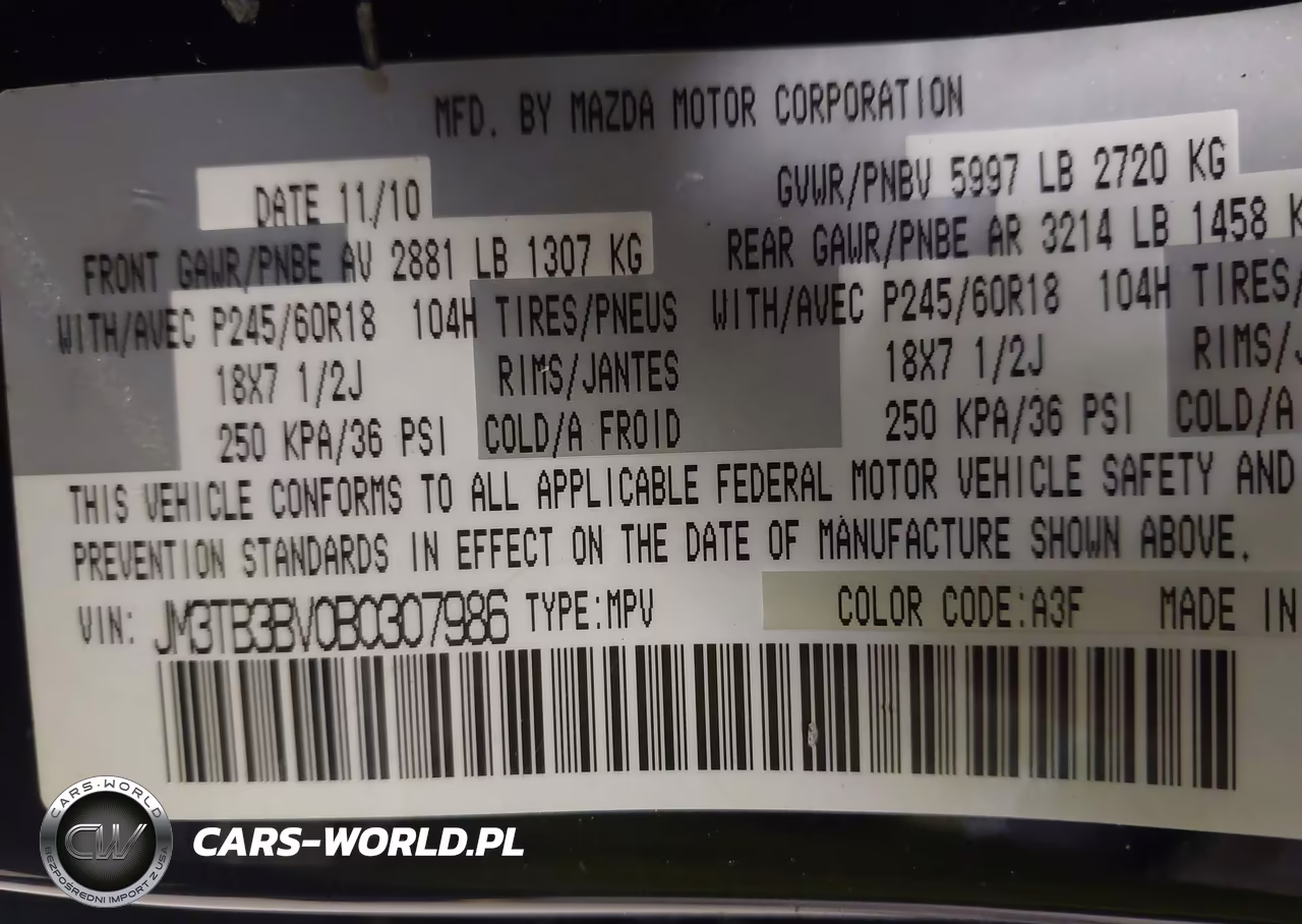 2011 Mazda Cx-9 Sport VIN:JM3TB3BV0B0307986 - 9