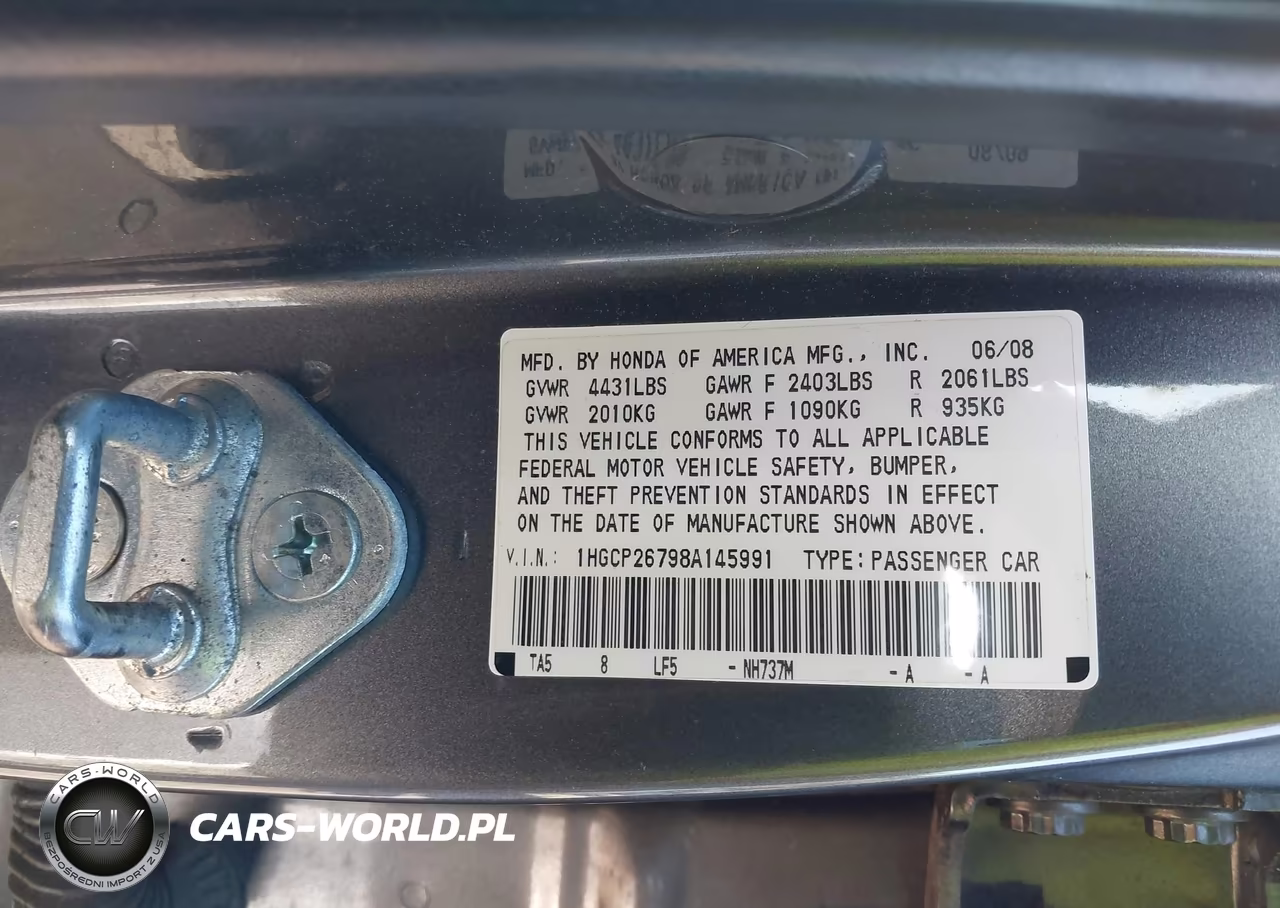 2008 Honda Accord 2.4 Ex VIN:1HGCP26798A145991 - 9