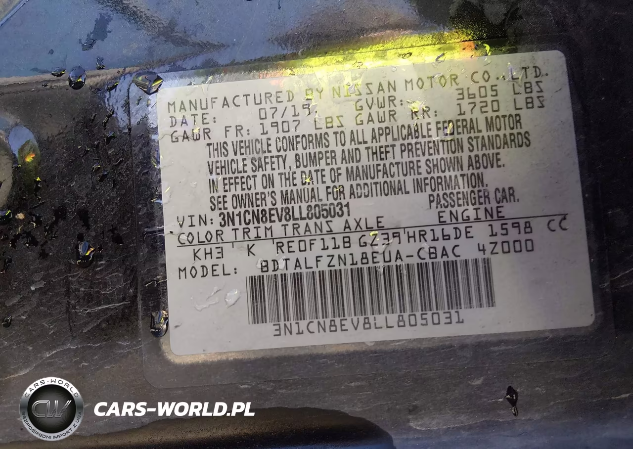 2020 Nissan Versa Sv Xtronic Cvt VIN:3N1CN8EV8LL805031 - 9