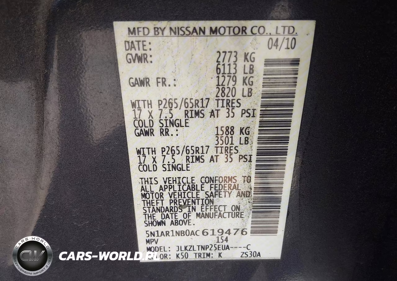 2010 Nissan Pathfinder Se VIN:5N1AR1NB0AC619476 - 9