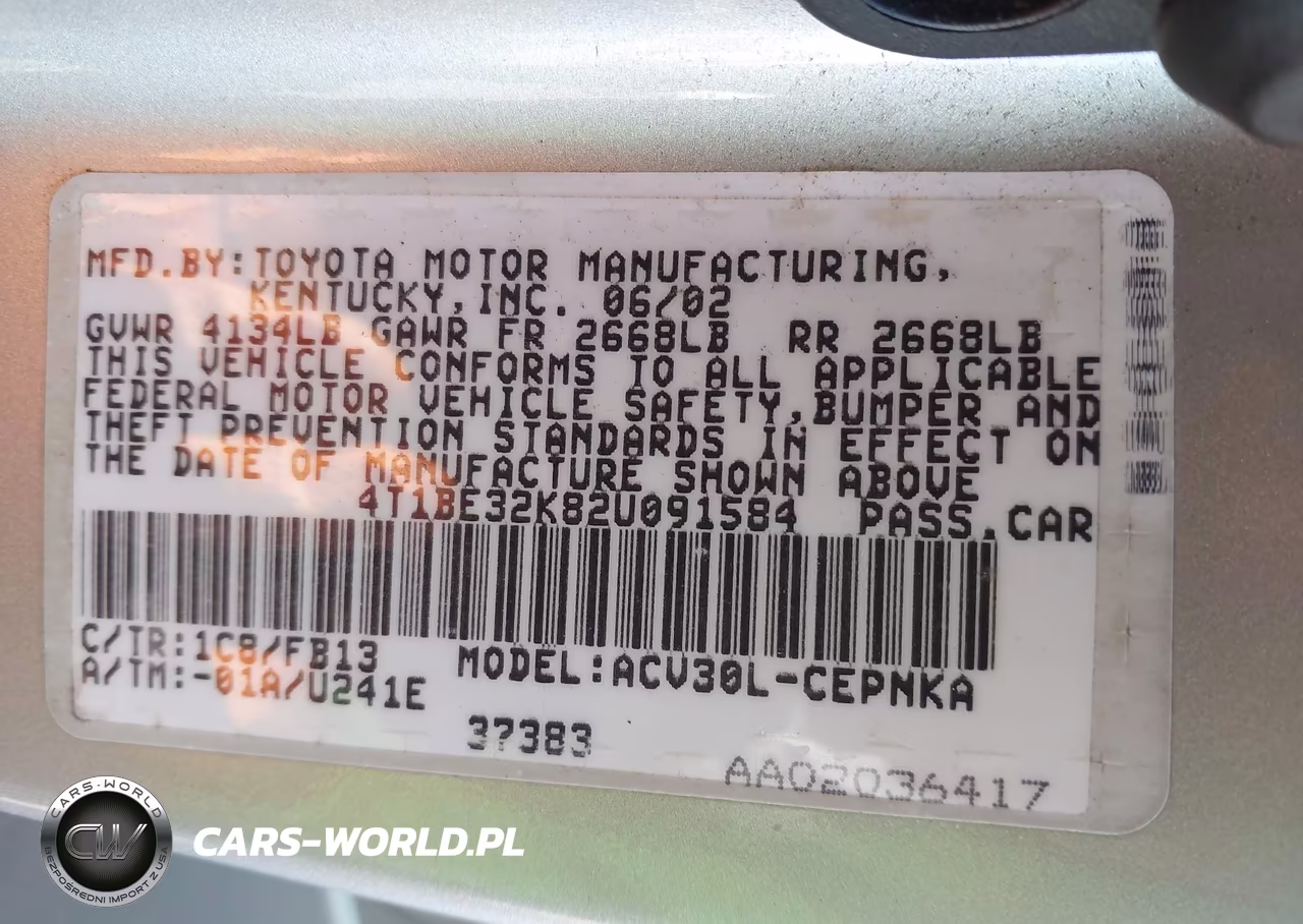 2002 Toyota Camry Le VIN:4T1BE32K82U091584 - 9