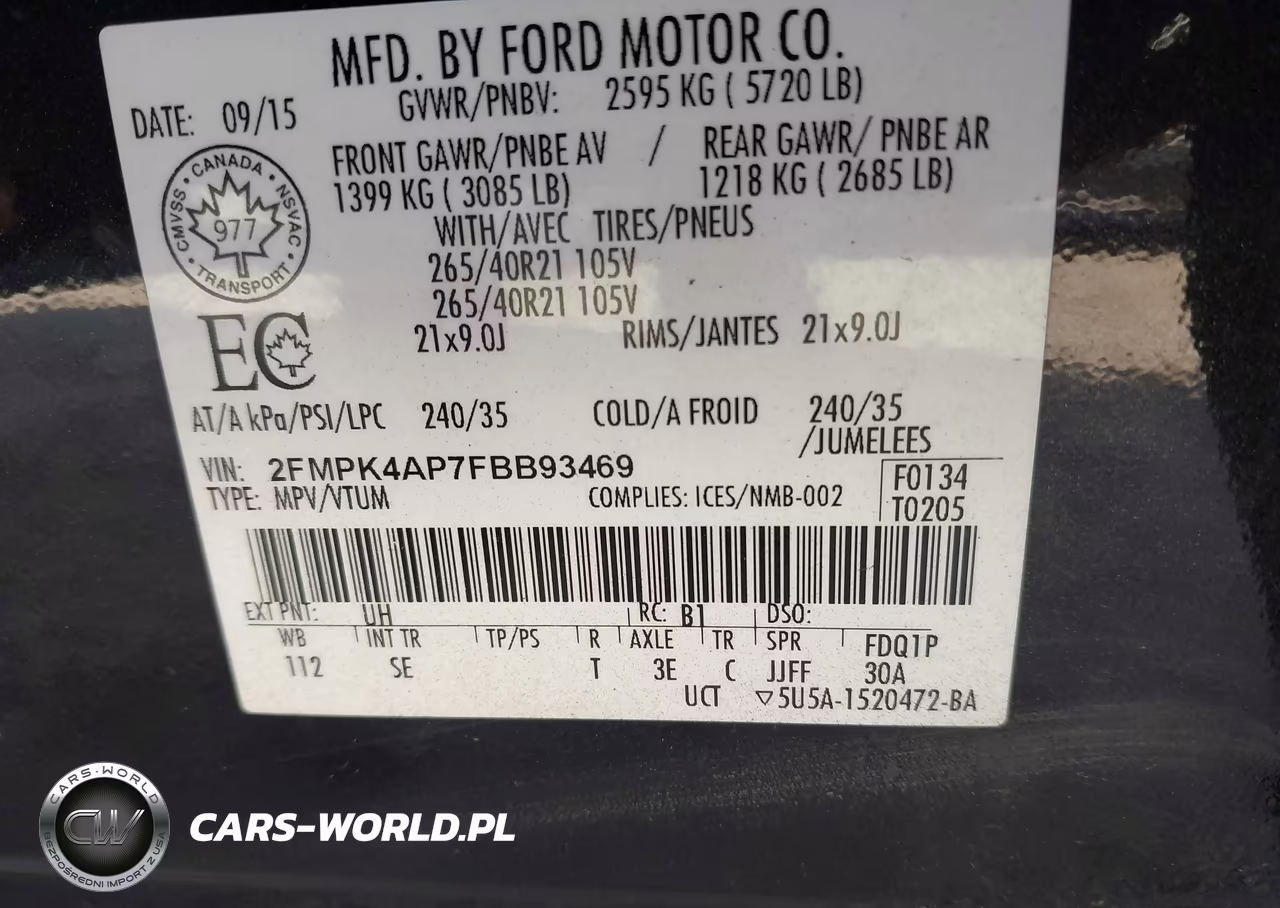 2015 Ford Edge Sport VIN:2FMPK4AP7FBB93469 - 9