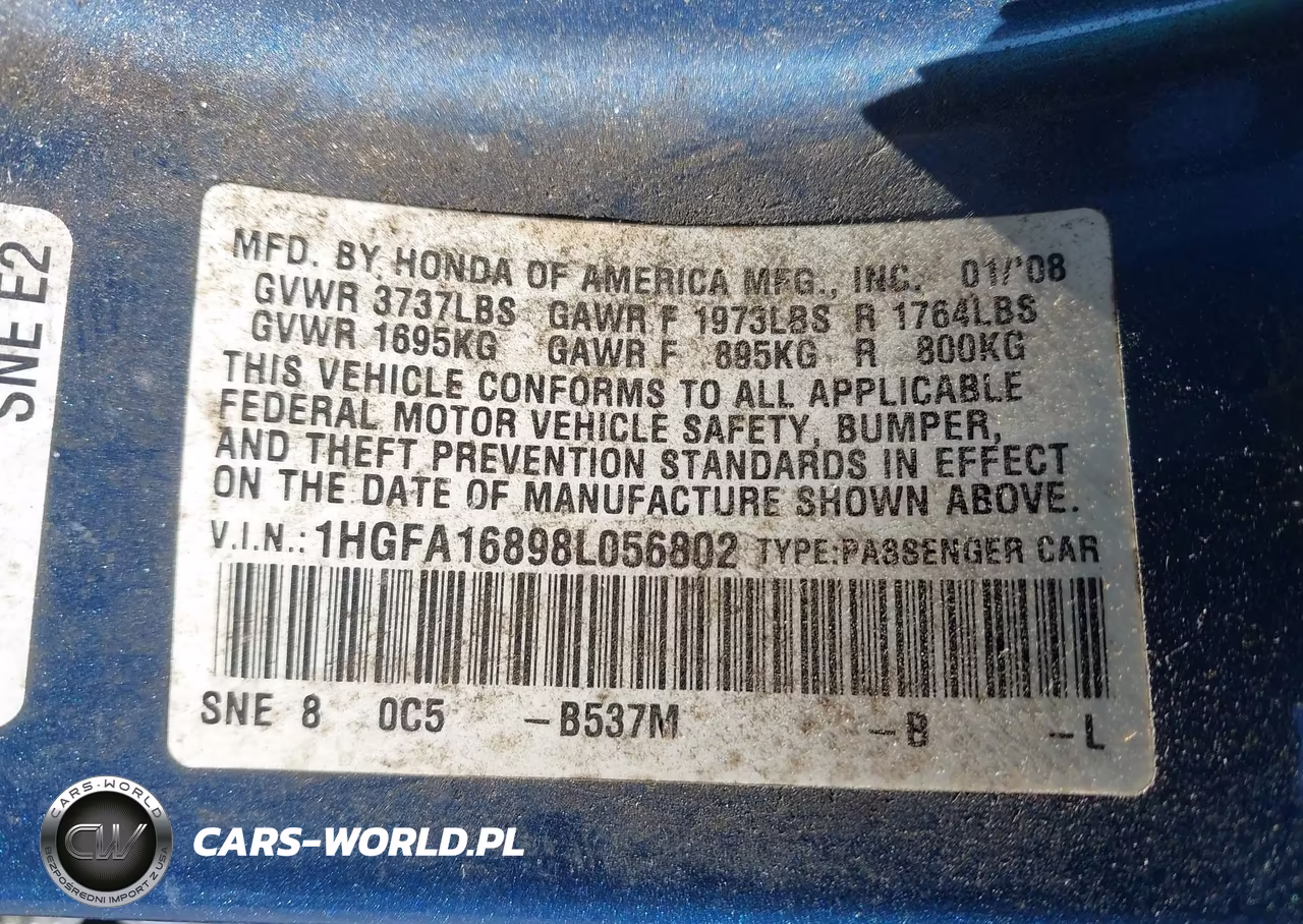 2008 Honda Civic Ex VIN:1HGFA16898L056802 - 9