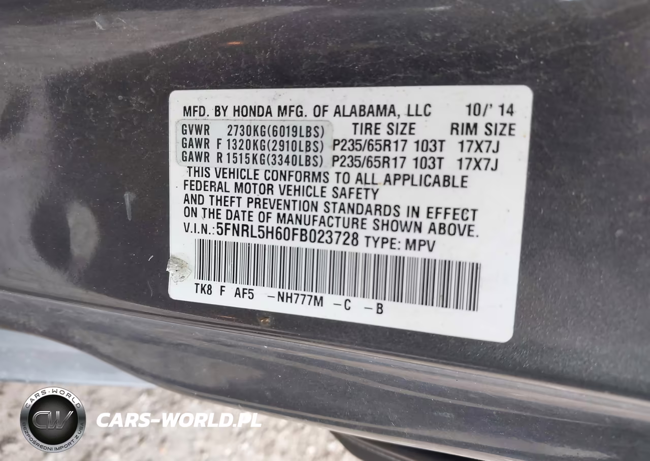 2015 Honda Odyssey Ex-L VIN:5FNRL5H60FB023728 - 9