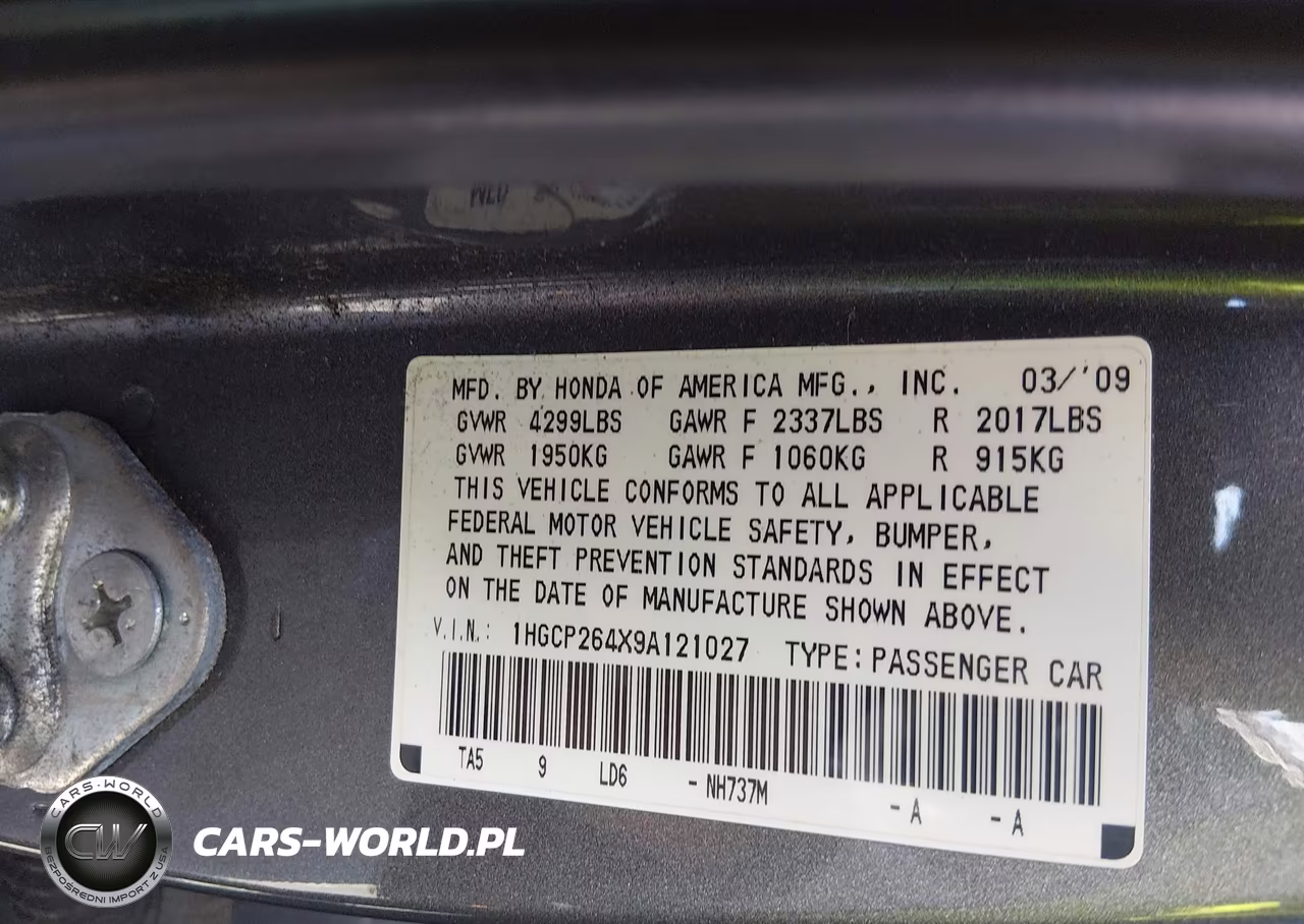 2009 Honda Accord 2.4 Lx-P VIN:1HGCP264X9A121027 - 9