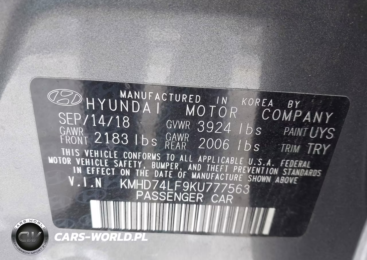 2019 Hyundai Elantra Se VIN:KMHD74LF9KU777563 - 9