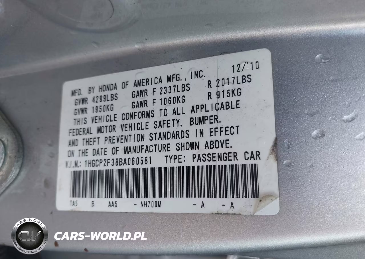 2011 Honda Accord 2.4 Lx VIN:1HGCP2F38BA060581 - 9