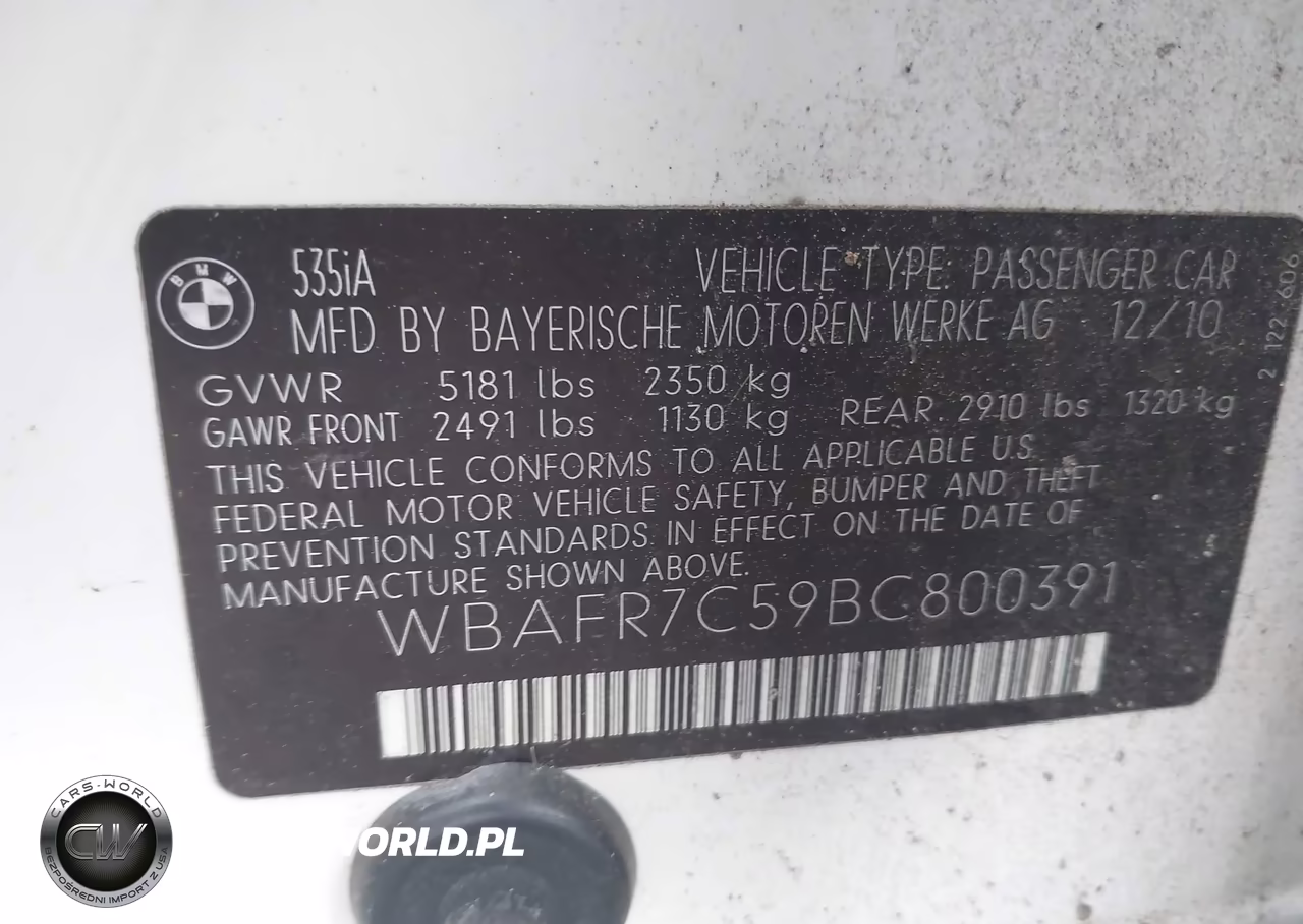 2011 BMW 535I VIN:WBAFR7C59BC800391 - 9