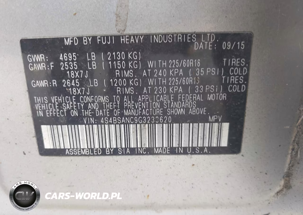 2016 Subaru Outback 2.5I Limited VIN:4S4BSANC9G3233620 - 9