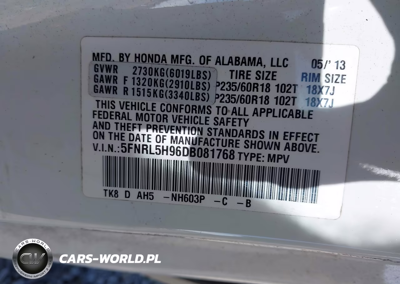 2013 Honda Odyssey Touring-Touring Elite VIN:5FNRL5H96DB081768 - 9