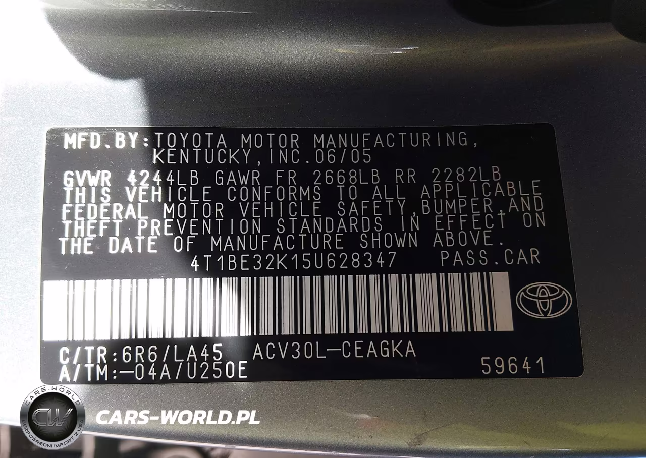 2005 Toyota Camry Xle VIN:4T1BE32K15U628347 - 9