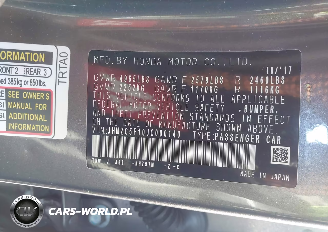 2018 Honda Clarity Plug-In Hybrid VIN:JHMZC5F10JC000140 - 9