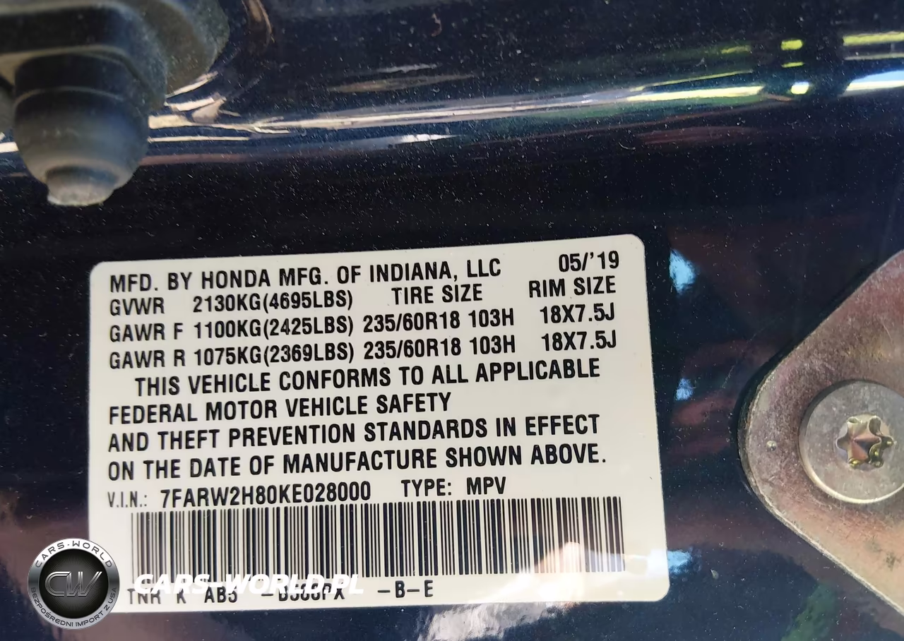 2019 Honda Cr-V Ex-L VIN:7FARW2H80KE028000 - 9