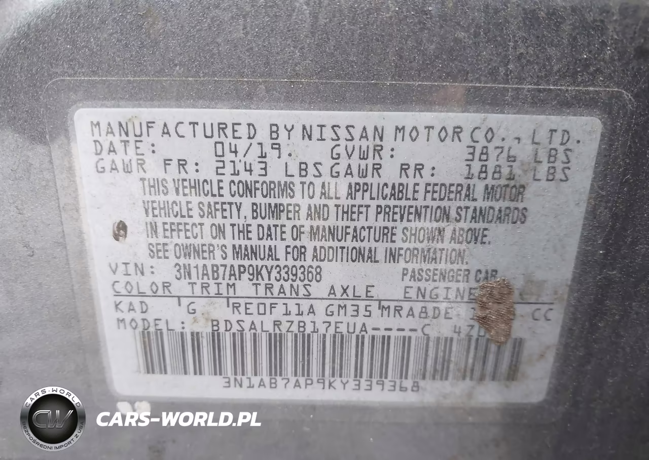 2019 Nissan Sentra Sr VIN:3N1AB7AP9KY339368 - 9