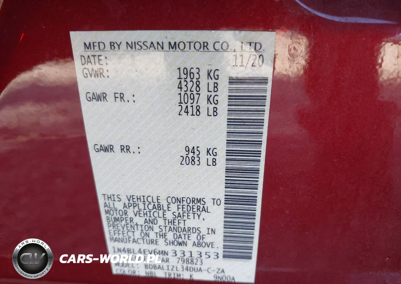 2021 Nissan Altima Sl Fwd VIN:1N4BL4EV6MN331353 - 9